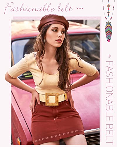 WILLBOND 3 Pcs Straw Woven Belts Elastic Raffia Belts for Women 2025 Rattan Buckle Waist Band for Bohemian Dress Braided Band2