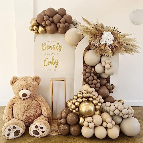 Image of Brown Balloons, 18 /12 /10 /5 In Retro Dark Brown Balloon Garland Arch Kit Different Sizes, Chocolate Coffee Caramel Mocha Helium Latex Balloons for Teddy Bear Birthday Boho Baby Shower Party Decorations