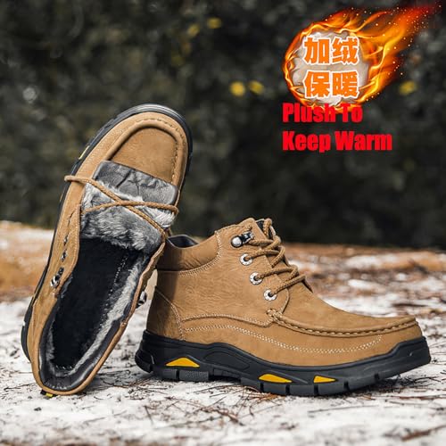 Men's Real Leather Lace-Up Platform Hiking Boots Fashion High Top Round Toe Handmade Lightweight Non-Slip Trekking Shoes Casual Climbing Hiker Outdoor Boots3
