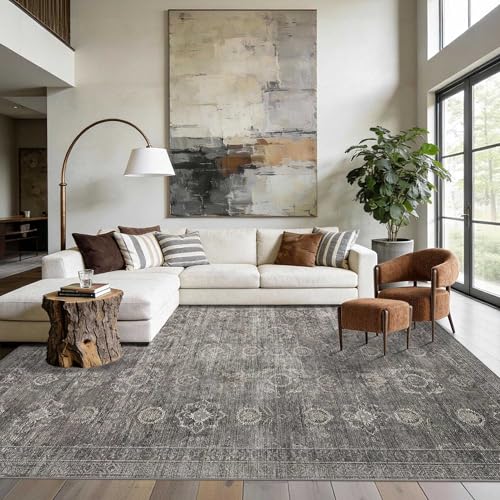 8x10 Washable Vintage Grey Boho Rug