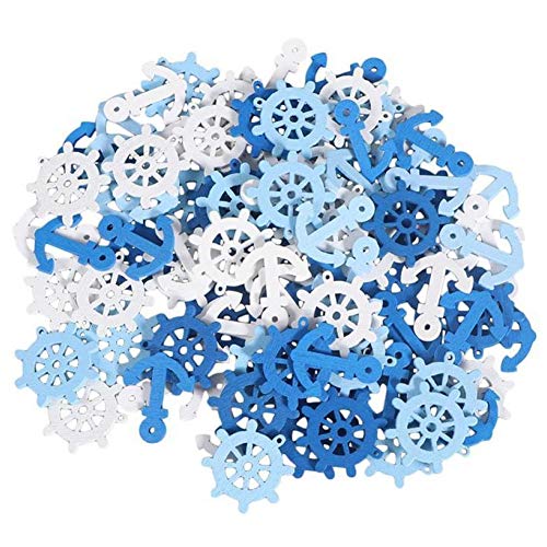 TOSSPER 100pcs Gouvernail Anchor Forme Pièces en Bois en Bois Tranches pour Le Art Artisanat Scrapbooking Embellissements (Couleur Aléatoire)