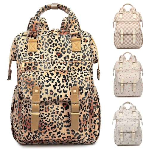 Image of Corduroy Laptop Backpack for Women 15.6 Inch Stylish College School Bookbag, Business Work & Travel Computer Backpacks (Leopard Brown)