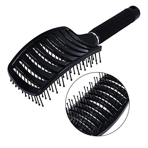 yufana 2 Piece Curved Vented Styling Hair Brush,Curved Vent Brush and Hair Detangler Detangling Nylon Bristle Brush Vented Hair Brush Anti Static Vent Brush(Black+White) - Image 3