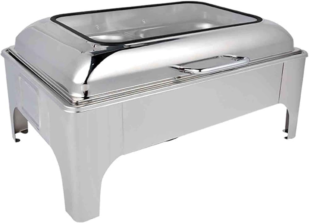 JKJZSALJ Commercial Food Warmer Buffet Chafing Dish - Stainless Steel 9L With Hydraulic Glass Lid & Heat Retention Technology,Silver