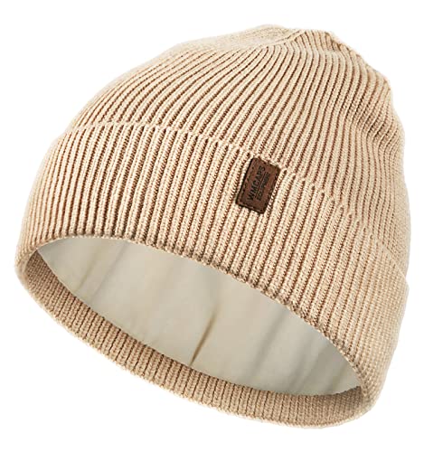 Wmcaps Beanie Mütze Herren Winter Warme Unisex Wintermütze Strickmütze Dehnbare Weiche Wollmütze mit Bündchen und Dickem Warmem Futter Geschenke für Freundin männer Frauen (Beige