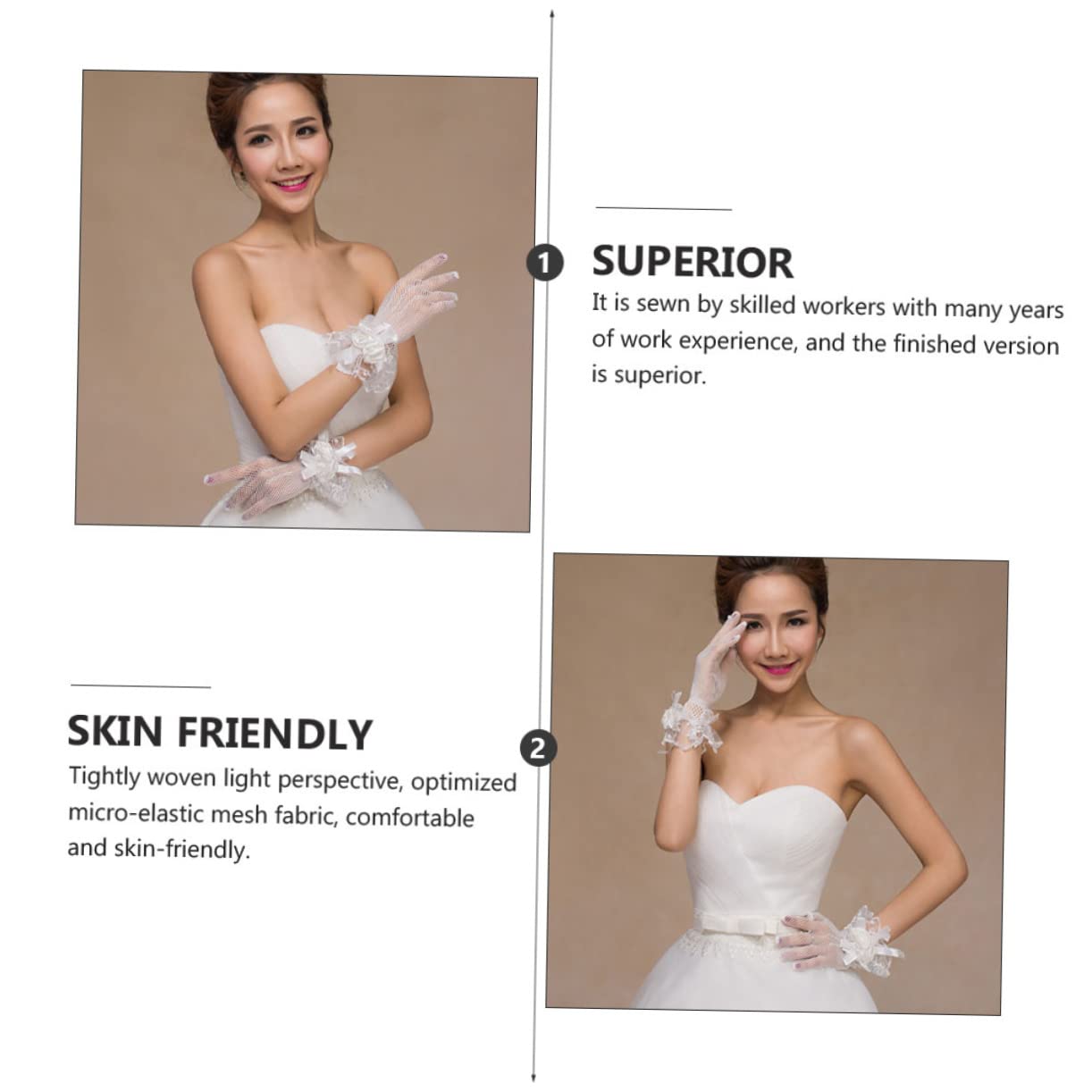 Abaodam Guantes de Boda de Encaje Floral Alta Elasticidad para Novia Eventos Elegantes