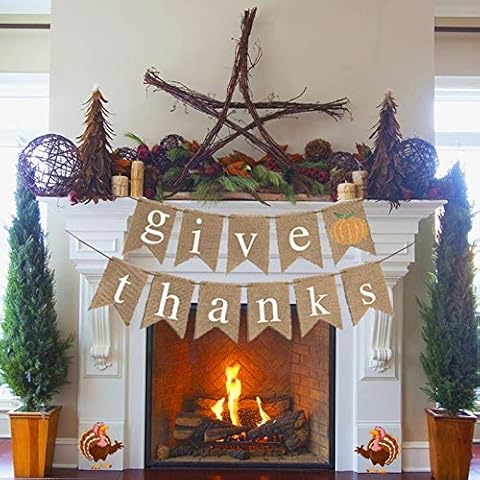 Give Thanks Hanging Banner, Thanksgiving Party Pennant Bunting Garland Give Thanks Banner Paper for Happy Thanksgiving Day Celebration Home Decoration Party Favors Cover