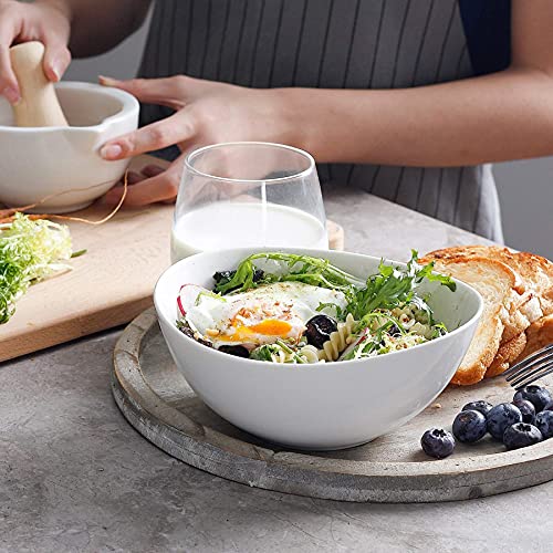 Sweese 106.002 Porcelain Fluted Bowl Set - 26 Ounce For Cereal, Soup - Set Of 6, Hot Assorted Colors & Sweese 103.401 Porcelain Bowls - 28 Ounce For Cereal, Salad And Desserts - Set Of 4, White #TOP7