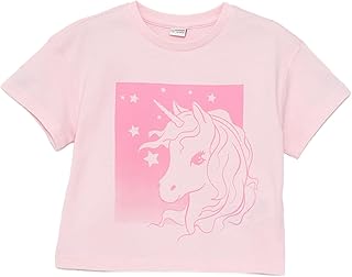 تيشرت بطباعة برقبة دائرية ضيقة وأكمام قصيرة للبنات من ال سي وايكيكي