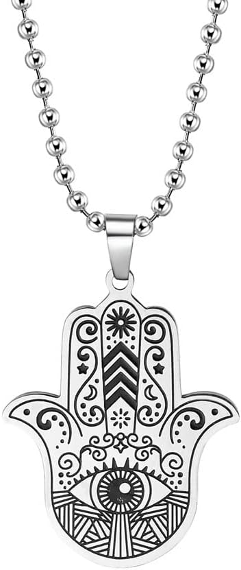 Yocoyee Hamsa Hand of Fatima Evil Eye Pendant Necklace Stainless Steel Lucky Protection Prayer Necklace for Women Men Gift