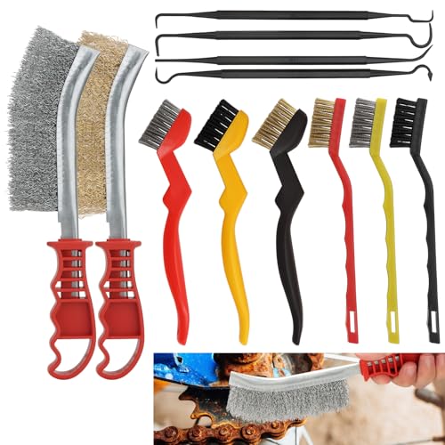 Nadinsta 12 Pièces Brosse Metallique, Brosses Métalliques en Acier Inoxydable, Laiton, Carbone, Nylon, 4 Crochets à Double tête, Brosse Nettoyage pour Décapage de...
