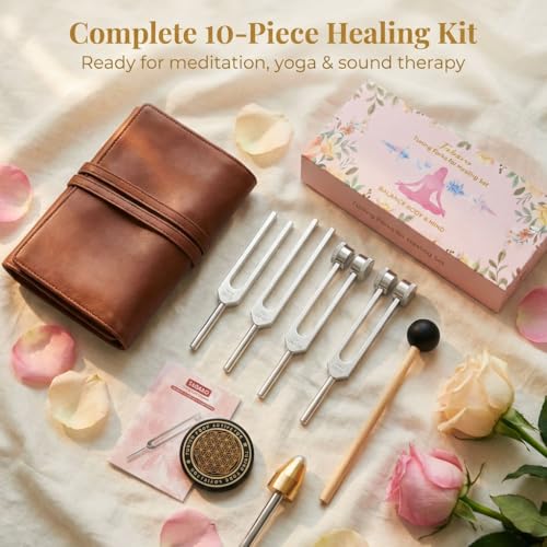 Image of TABARO Tuning Forks for Healing Set - Includes 128HZ 136.1HZ 256HZ 384HZ Weighted & Unweighted Tuning Forks for Chakra /Sound Therapy /Yoga /Meditation /Gift /Mother's Day | TABARO