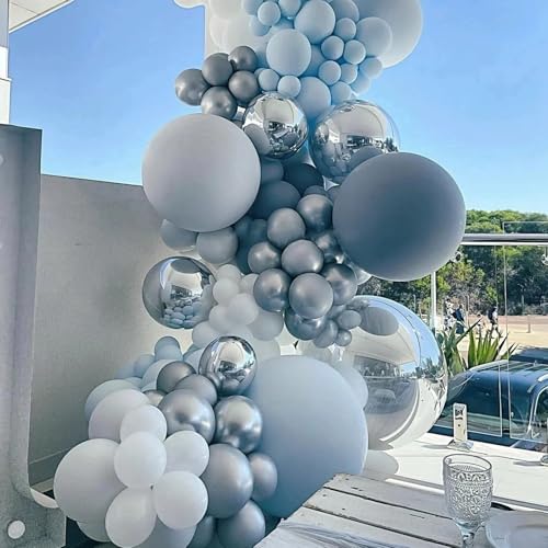 Image of Voircoloria 105pcs Dusty Blue Balloons 12inch Party Latex Balloons for Boys Girls Birthday Baby Shower Gender Reveal Wedding Sunflower Party Decorations