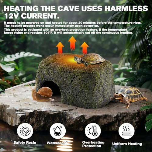 Image of Reptile Heated Rock Bearded Dragon Basking Platform with Hide Cave,12V Thermostatic Heat Rocks Reptiles Habitat Decor Accessories for Lizard Gecko Tortoise Snake