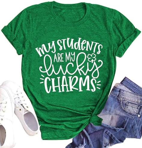 hohololo Womens St Patrick's Day T-Shirt Teacher Shirt My Students are My Lucky Charms Tee St Pattys Day Tops