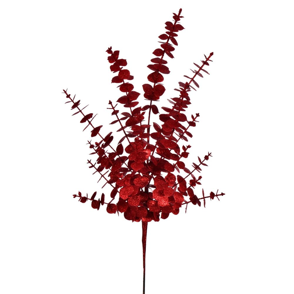 28 in. Eucalyptus Glitter Spray - Red - Pack of 2
