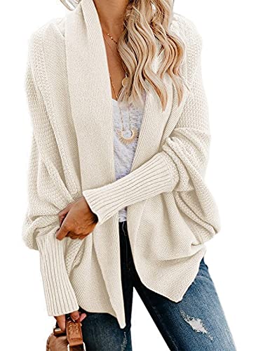 POGTMM Womens Long Sleeve Open Front Winter Cardigans Knit Draped Sweater Cardigans (White, Medium)