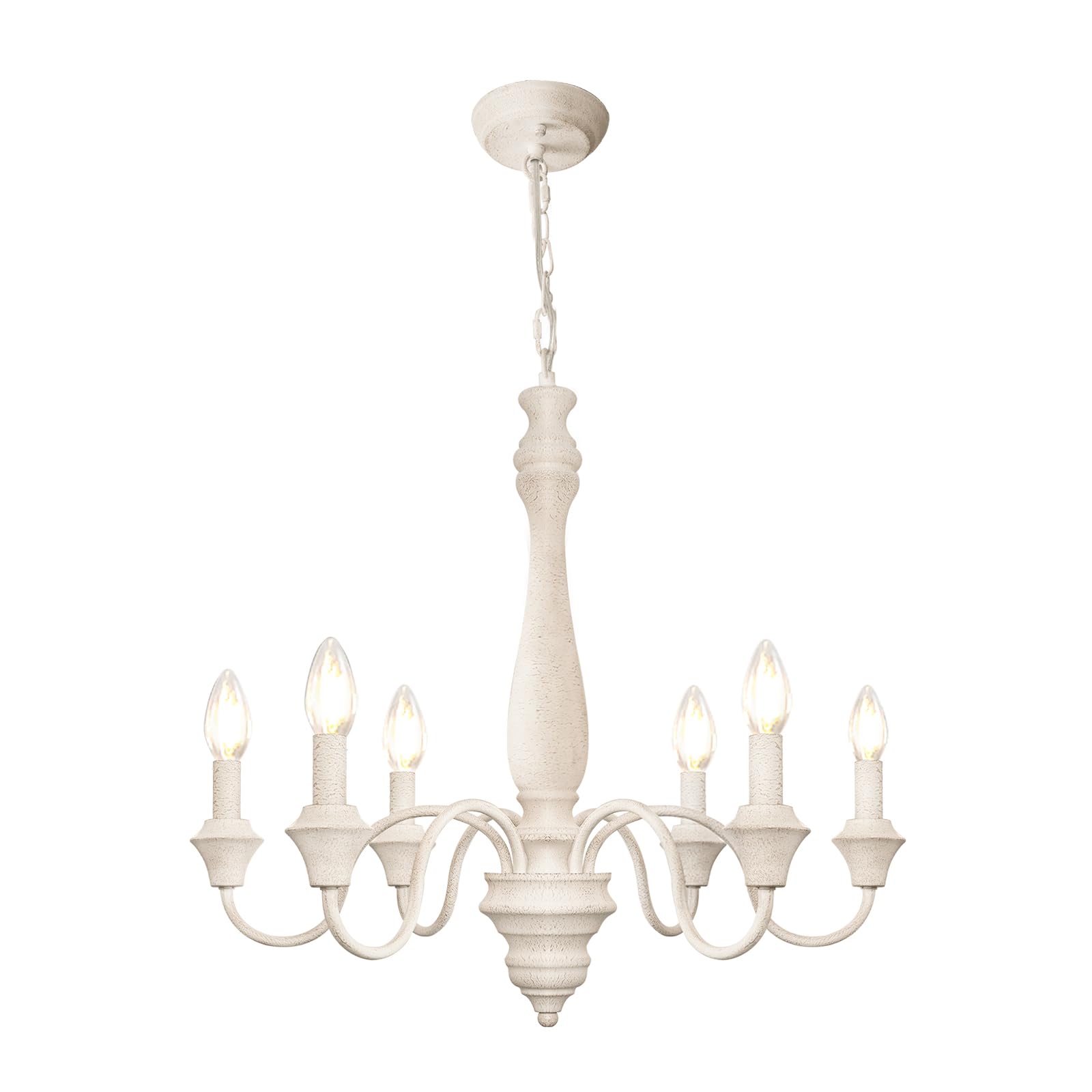 Vintage Bianco Lampadario Camera da Letto, 6 Luci Lampadario a Sospensione Rustico in Fattoria, Lampada a Sospensione in Legno e Ferro Francese Regolabile in Altezza per Soggiorno, Cucina