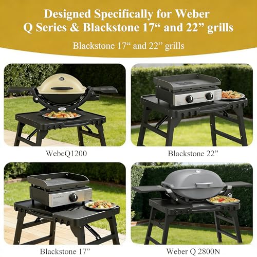 GFTIME Tragbarer Grillwagen für Enders Urban, Weber Q100/Q200/Q300, Ninja Woodfire, Burnhard Wayne – Faltbarer Outdoor-Grillständer mit höhenverstellbaren Füßen