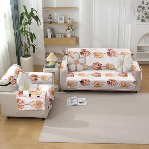 Image of Amazon Basics Printed Quilted Reversible Sofa Topper | 2 Seater | 120Cm X 175Cm | 325 GSM | Color - Pink, Polyester Blend