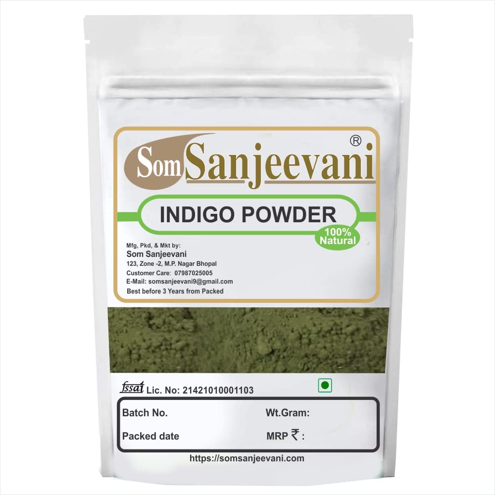 Som Sanjeevani Indigo Leaves Powder-200g-Natural Hair Dye-Plant-Based-Hair Shine-Growth-Natural -No Mixing-असली-With 50g Multani Mitti Powder