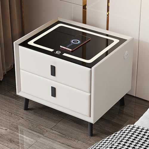Table de chevet induction et lumière réglable à 3 couleurs avec rangement en bois massif