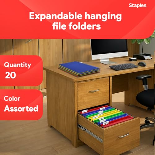 Staples Hanging File Folders, Letter Size, Assorted, 5-Tab, 20/Pk by Staples - Used condition - Image 2
