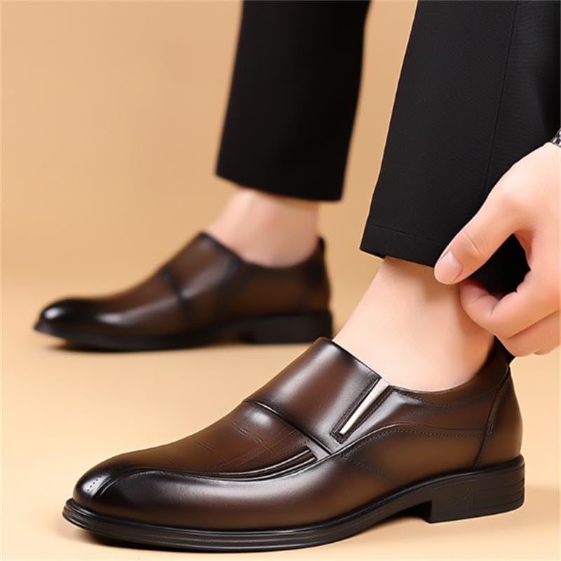 Men's Leather Shoes Business Casual Dress Shoes Vintage Classic Fashion Versatile Shoes Slip On Polished Craft Smooth Lines Clear Texture Rubber Sole Comfortable Breathable4