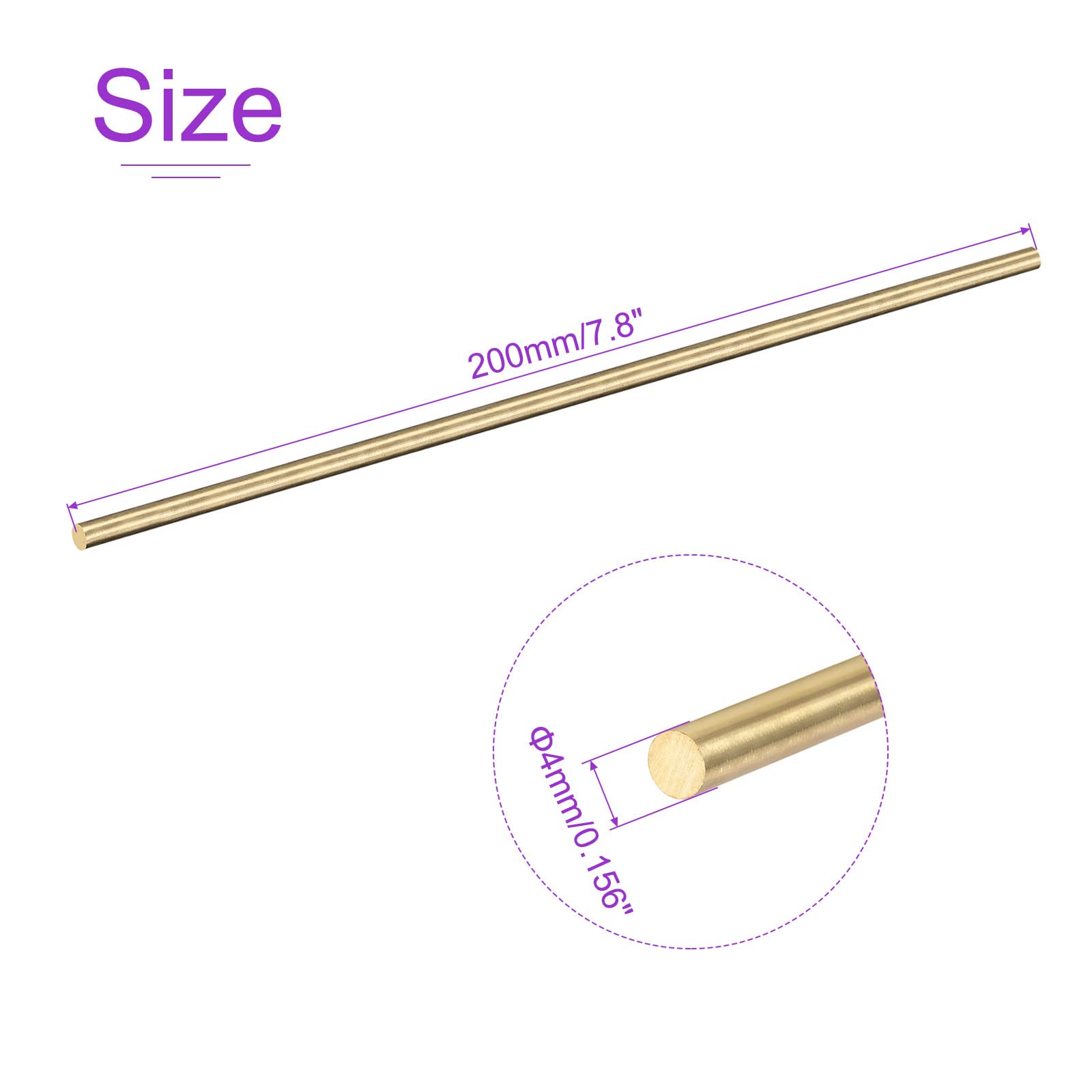 DMiotech 2 szt. 4 mm x 200 mm masywny pręt okrągły mosiądz drążki tokarskie mosiądz
