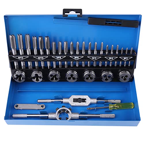 Hex Threading Dies Premium Tap and Die Set, 32pcs M3-M12 Coarse Pitch Alloy Steel Tap and Die Set with Wrench
