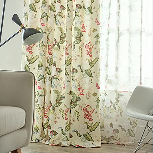Green Leaves Curtain Linen Grommet Drapes Light Filtering For Living Room Bedroom Floral Country Curtains Nursery Thermal Insulated Window Curtain Panel, 1 Panel 39 Inch X 84 Inches Long #TOP5