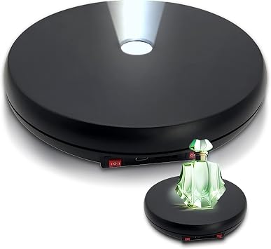 JAYEGT Motorized Rotating Display Stand with LED Light , 10 inch /55lbs Load, 360 Degree Electronic Turntable Display Stand for Photography Products Shows, Jewelry, Watch, 3D Models, Cake Black / White LED Light / Wired