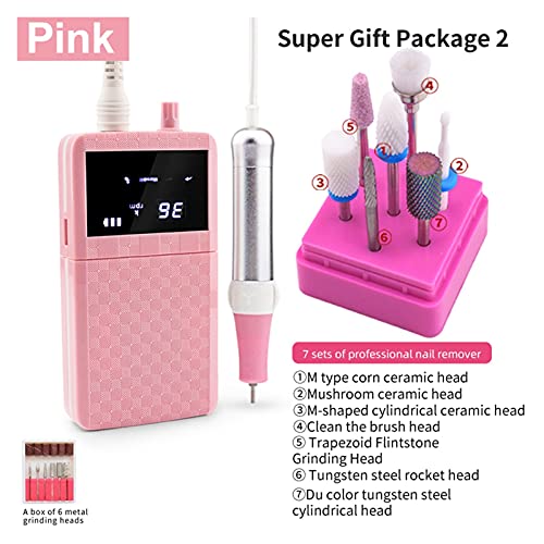 Wiertarka do paznokci Bezszczotkowy akumulator elektryczny wiertarka do paznokci 35000 rpm Przenośny zestaw elektrycznych manicure Zestaw(Pink Gift pack)