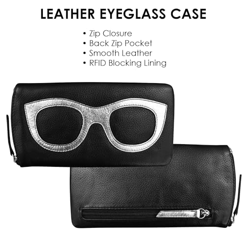 Image of ili New York Smooth Leather Soft Eyeglass Case, Zip Closure with RFID Blocking Lining, Travel-Friendly in Vibrant Colors