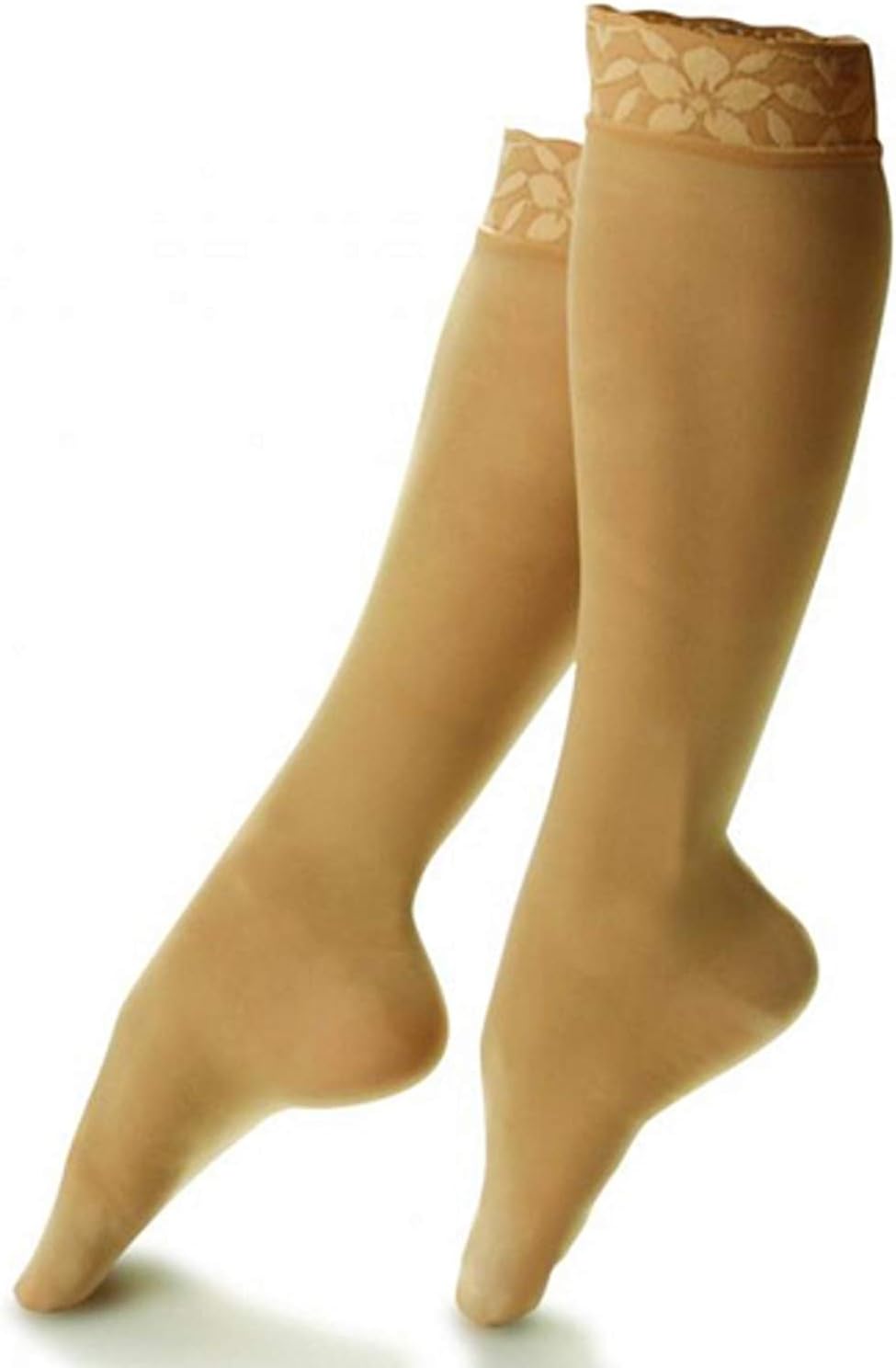 Doctor Comfort Compression Knee High 15-20mmHg Women's Sheer Lace Top (Large, Nude)