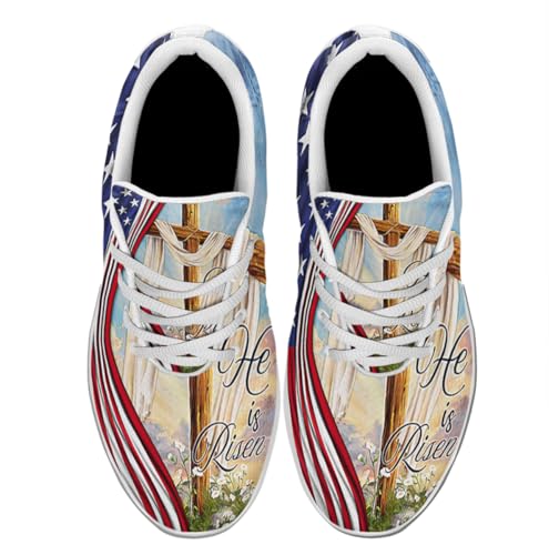 Sonzj-II Jesus Christ Easter Day He is Risen Running Shoes for Men Women, Comfortable Lightweight Tennis Shoes Mesh Walking Sneaker