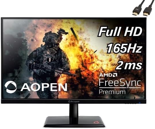 Acer Aopen Nitro 24-Series Pbipx 23.8 FHD IPS LCD Gaming Monitor, AMD FreeSync Premium, 165Hz Refresh Rate, 1920 x 1080, 300Nit, Black, with 5ave HDMI Cable