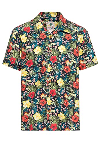 Chemise Manches Courtes Noir Style Hawaïen King Kerosin Tropical pour Homme