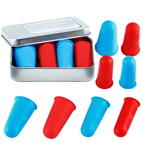 Coobey 12 Pieces Silicone Finger Protectors Hot Glue Gun Finger Caps With Silver Metal Case For Hot Glue Wax Rosin Resin Honey Adhesives Scrapbooking Sewing In 3 Sizes(Red And Blue) #TOP1