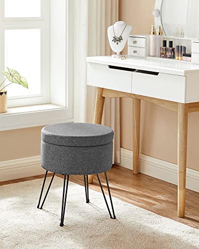 SONGMICS Runder Sitzhocker, mit Stauraum, Leinenoptik, 37 cm d, 44,4 cm H – Ansicht 2