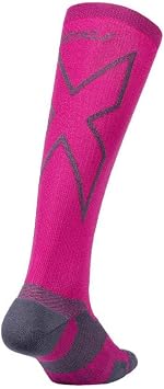 2XU Womens Vectr Full Length Socks, Hot Pink/Grey, 9-10 US