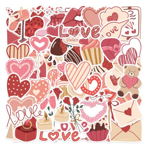 YIPFEN 58 Stickers Autocollant Cœur Rose Amour Esthétique pour Scrapbooking Décoration Téléphone Bouteille D’eau Loisirs Créatifs