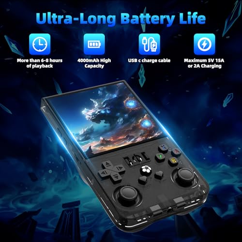 Image of R36MAX Retro Handheld Game Console, 4.0 Inch IPS HD Screen Retro Gaming Console, Handheld Game Console with 18000+ Classic Games, Supports WiFi Networked Fighting and OTG, Built-in 64GB TF Card,Black