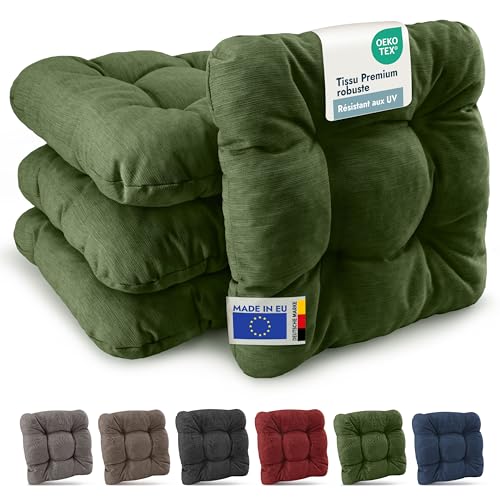 Beautissu Premium Set de 4 Galette Chaise Jardin Extérieur 35x35 cm Vert Foncé – 8 cm Épaisseur Coussin Siège Robuste & Résistant aux UV Coussin...