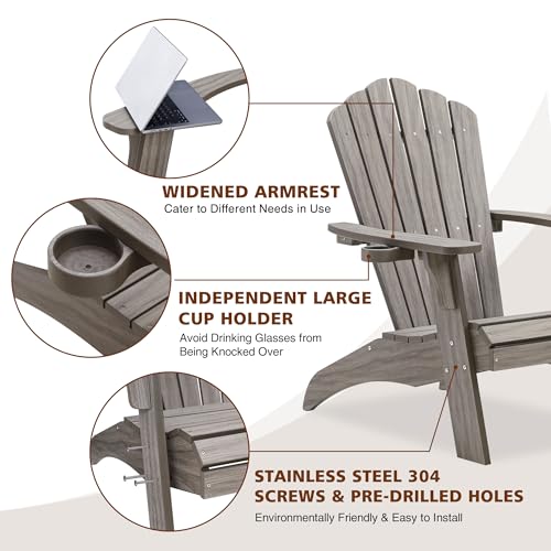 Image of Psilvam Adirondack Chairs Set of 2 with Cup Holder, Light Gray