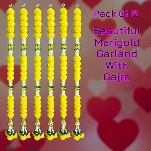 Image of iHandikart Decorative Marigold Hanging Strings, Pack of 6 Artificial Flower Garlands for Door, Home, Wedding, Diwali & Festival Decoration Size (47 Inch)