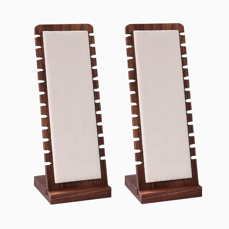 Golden Strawberry 2 Pack Walnut Flannelette Bamboo Panel Jewelry Necklace Tabletop Display Boards Stand (White)