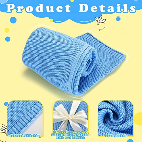 Tudomro 2 Pack Cotton Knit Baby Blanket 39 X 31 Inch Receiving Baby Blankets Soft Warm Toddler Blanket For Unisex Newborns Infants Boys Girls Stroller Crib Quilt Nursery Travel, Blue And Beige White #TOP2
