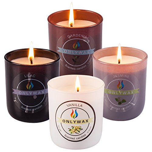 Onlywax Scented Candles 4 Pack Gift Set,Vanilla, Gardenia, Jasmine And Lilac, Aromatherapy Glass Jar Holidays Votive Soy Candle.