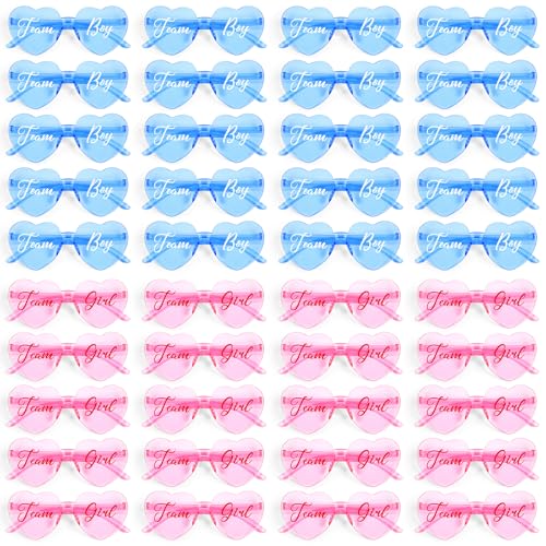 40 Pcs Gender Reveal Glasses Blue Pink Heart Sunglasses Bulk Team Boy or Girl Gender Reveal Party Favors Decor Glasses